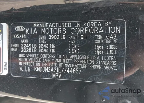 2014 Kia Soul из США, поврежденный, VIN KNDJN2A21E7744657